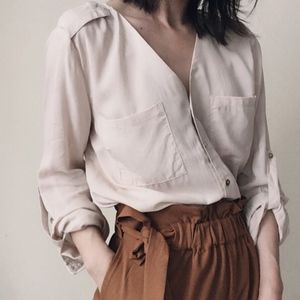 Beige rayon button-down shirt